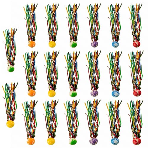 FIQLUL 20 Piezas Pelotas Saltarinas para Niños con Cintas de Colores, Pelota Saltarina con Brillo para Relleno Piñatas de Cumpleaños Infantil, Regalos Cumpleaños Niños Colegio y Detalles de Fiesta