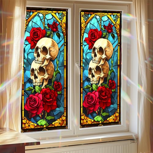 Vinilo decorativo ventana diseño calavera roja 17.7 x 39.3 pulg miniatura 7