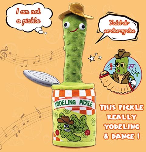 Yodeling Pickle, Talking Yodeling Toy Repeats What You Say, Singing Pickle Plush Toys – Rechargeable Twisted Mimicking Toy Singing Dance, Funny Prank Novelty Gag Gifts for Adults & Kids