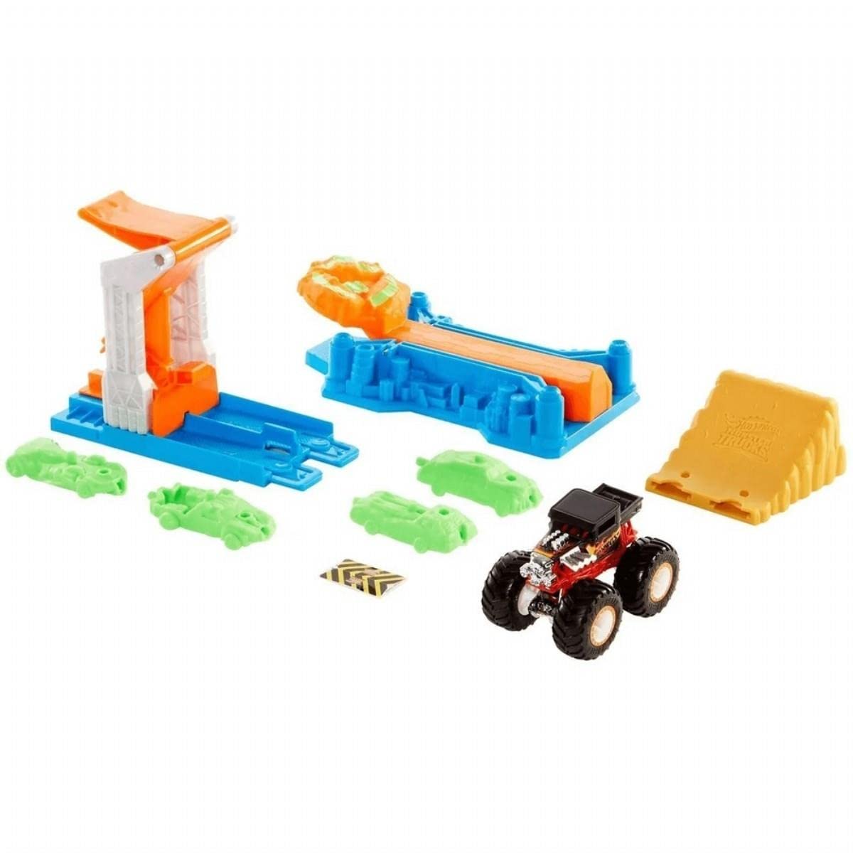 Hot Wheels Monster Trucks Launch & Bash Play Set with Launcher, 4
