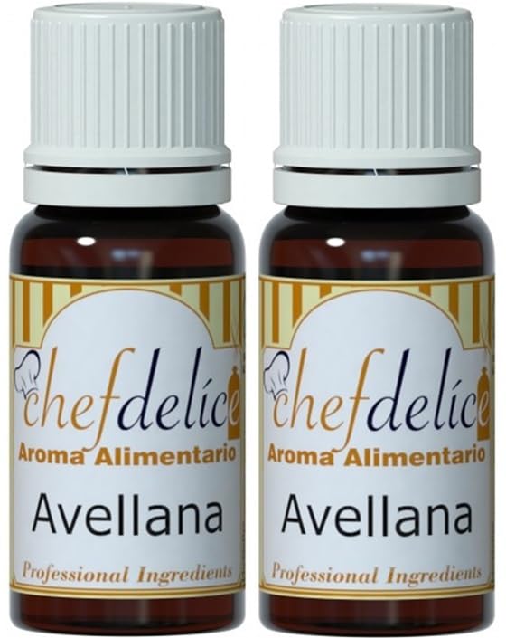 Aroma Concentrado Avellana (Pack 2 x 10ml) | Saborizante Natural Vegano y Sin frutos secos Sin gluten Sin lactosa | Esencia Auténtica Repostería Postres y Bebidas | Gourmet Profesional