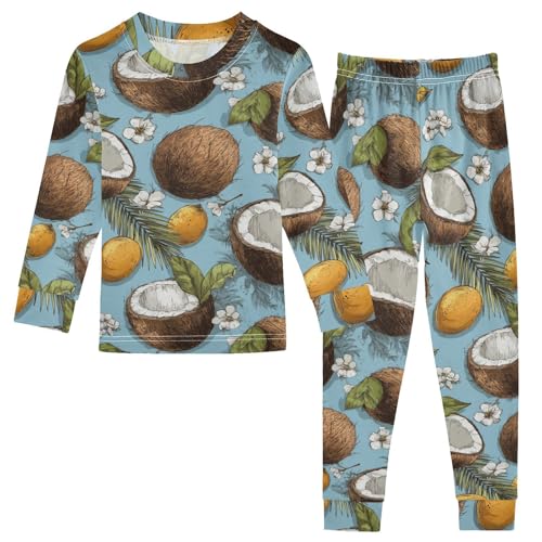 Pajama Sets Long Sleeve Tropical Coconut Floral Design Soft Comfy Sleepwear 2 Piece PJS 3-8T
