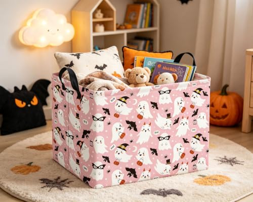 Image of Rectangular Halloween Basket for Boys and Girls Kids Trick or Treat Pumpkin Basket for Halloween Parties Cute Storage Bin Organizer Box Room Decor(Mask Halloween)