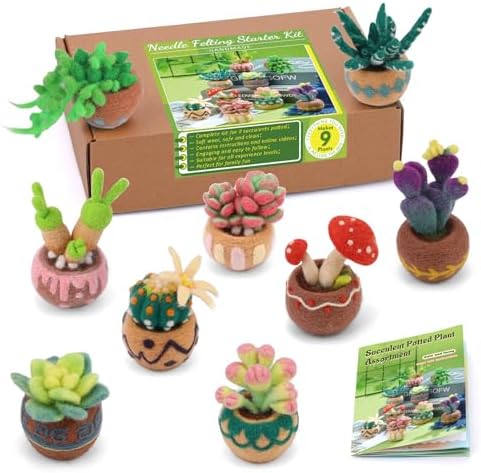 Yizzvb Needle Felting Kit, 9 PCS Succulent Felting Kit for Beginners Adult, Wool Felting Kit with Wool, Needles and Mat for DIY Craft