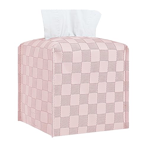 Tissue Box Cover Tissue Box Holder Square Tissue Holders Decorative Organizer for Home Decor Tabletop and Car 5X5X5 (Pink)