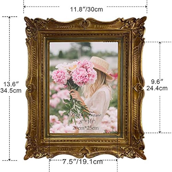 8x10 Vintage gouden fotolijst met glazen voorkant, 8 bij 10 sierlijke antieke bruiloft fotolijst voor slaapkamer, woonkamer, kantoor, displays horizontaal of verticaal op tafelblad