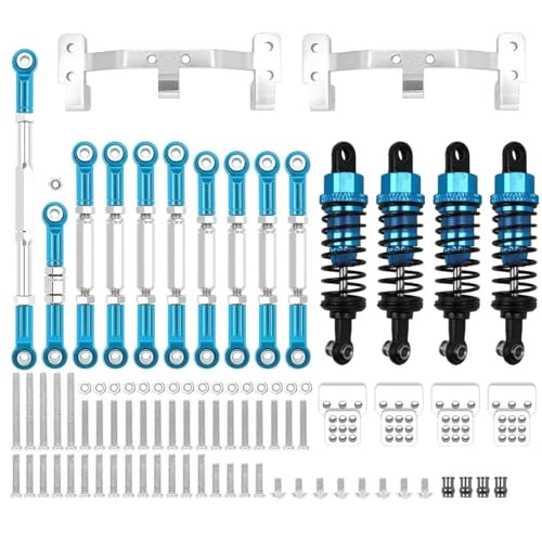 RCパーツ For WPL 1/16 C14 C24 RC カー メタル シャーシ リンク ロッド プル ロッド マウント ホルダー ショックアブソーバー セット アップグレード パーツ 改造 アクセサリー(Blue)