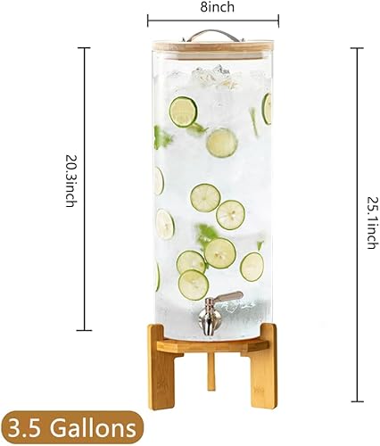 Miniatura 3 de Dispensador de bebidas, dispensador de bebidas de vidrio de 3.5 galones con soporte, dispensador de agua de vidrio con espiga, dispensadores de