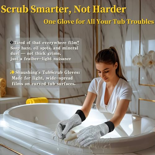 Image of Gentle Non-Scratch Bathtub Cleaning Brush Glove | Hot Tub Scrubbing Mitt for Fiberglass, Acrylic & Porcelain | Fabric Mesh Fast-Cleaning Tool, Bathroom Tub Brush