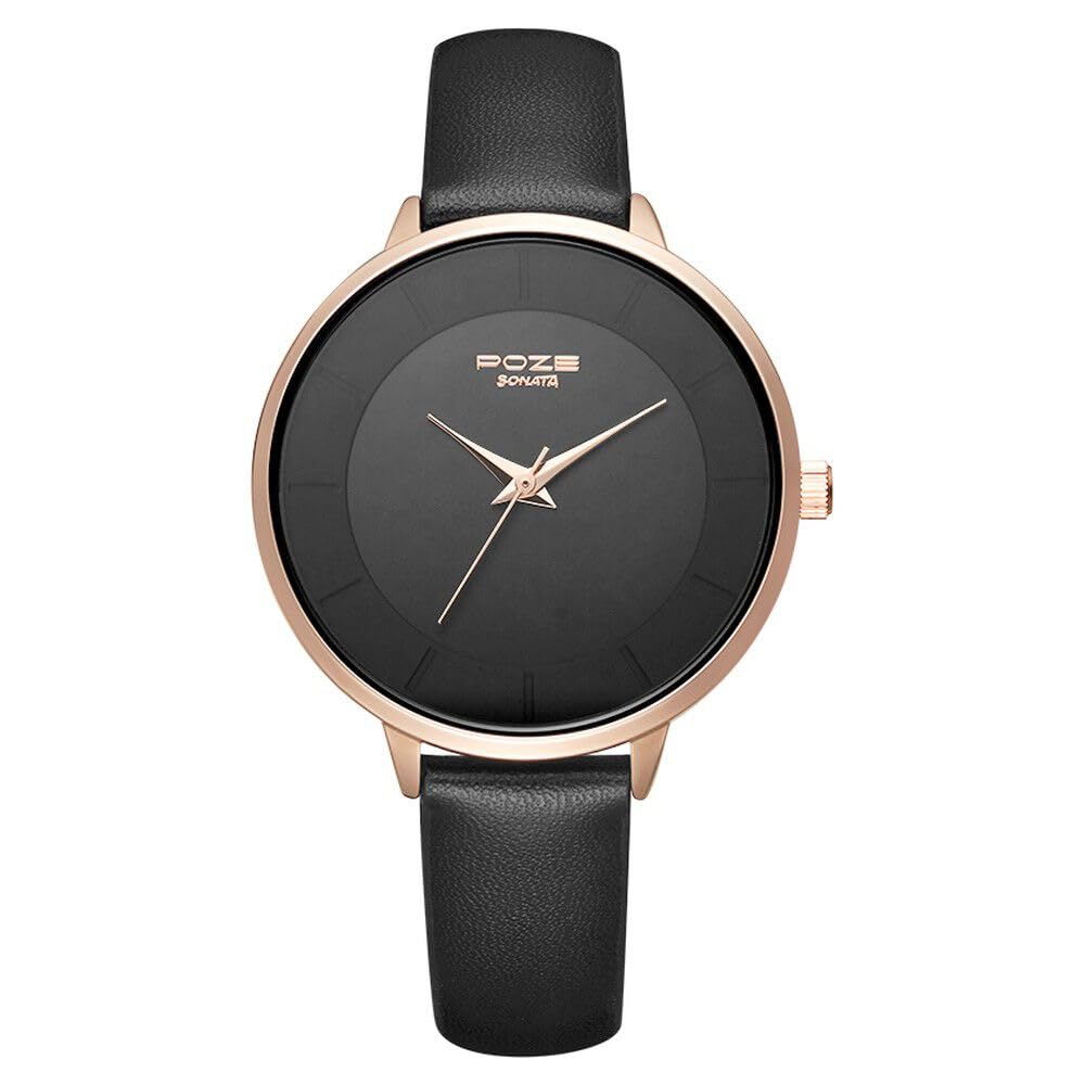 Sonata Poze Quartz Analog Black Dial PU Leather Strap Watch for Women-SP80027WL01W (B0CW9SNXFN) Amazon Price History, Amazon Price Tracker