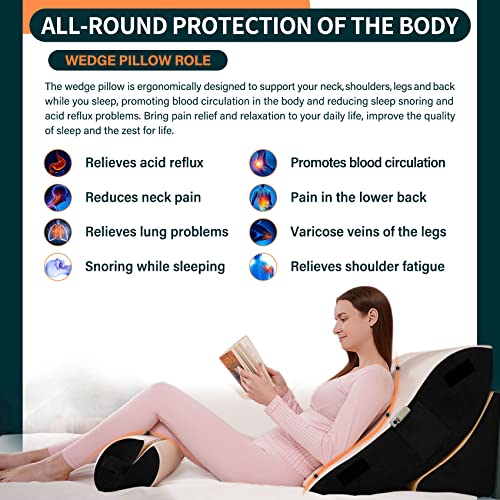 Mudilun 5Pcs Bed Wedge Pillow Set-Adjustable Post Surgery Memory Foam Wedge Pillows For Sleeping,Acid Reflux,Anti Snoring,Heartburn,Reading,Adjustable Leg, Back Support(Black) #TOP6