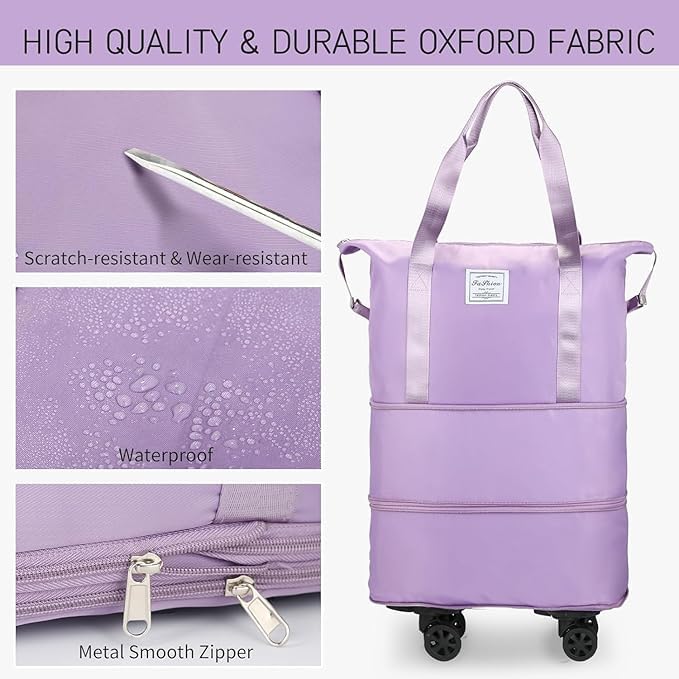 Image of TEKCOOL Duffel Trolley Bags for Travel,Luggage Bags for Travel,Rolling Duffle Bag with Wheels,Travel Bags for Luggage Trolley,Expandable Foldable Duffle Bag with Wheels - Purple'
