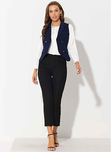 Miniatura 2 de Allegra K Chaleco de traje para mujer, chaleco elegante con solapa de negocios con doble botonadura