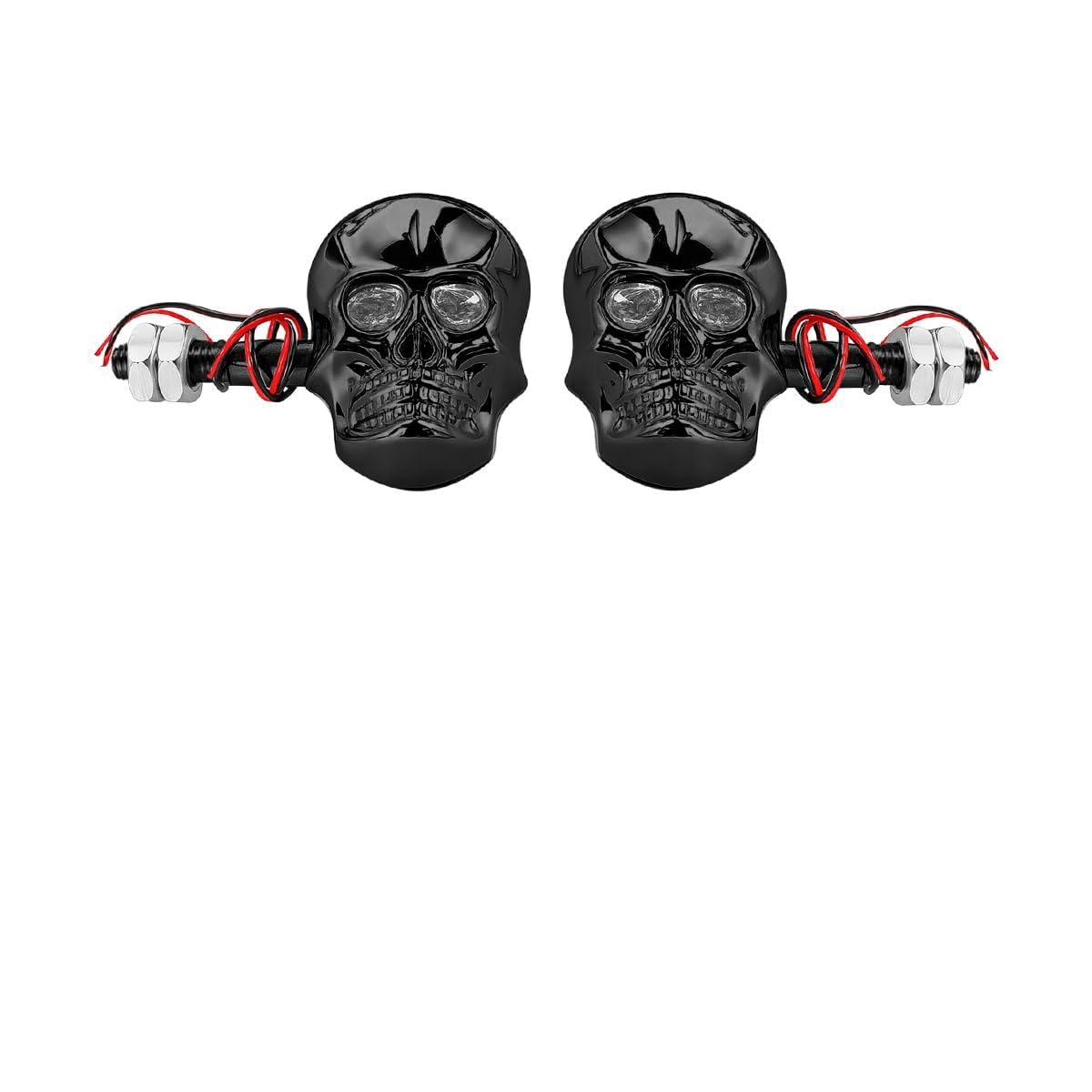 Motorcycle Skull Head LED Amber Turn Signal Lights, 2PCS 12mm Screw Motorbike Front Rear Blinker Indicator Light, Motorbike Turn Signal Lamp Replaces, Universal for Scooter Motocross (Black)