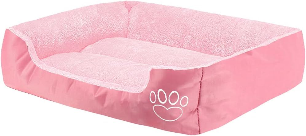 Dog Bed Washable, Dog Crate Mattress with Non skid Bottom, Fluffy Anti Anxiety Dog Beds, Pet Beds Pillow Cushion for Dog Ideal for Labrador, Chihuahua, Springer Spaniel, etc (Pink, L)