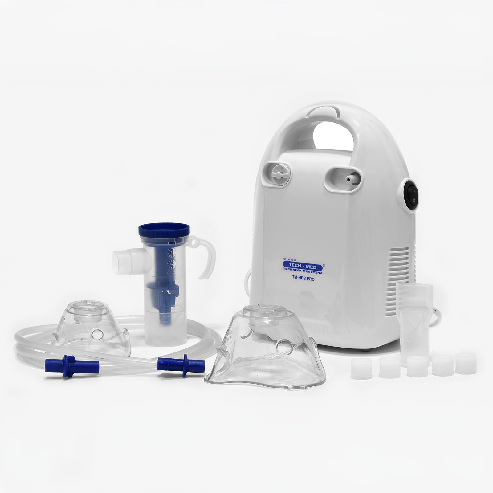 TECH-MED Medizinische Technik Kompressor Inhalator TM-NEB PRO Vernebler Medizinische Atemwegstherapie mit Masken-Set für Erwachsene und Kinder