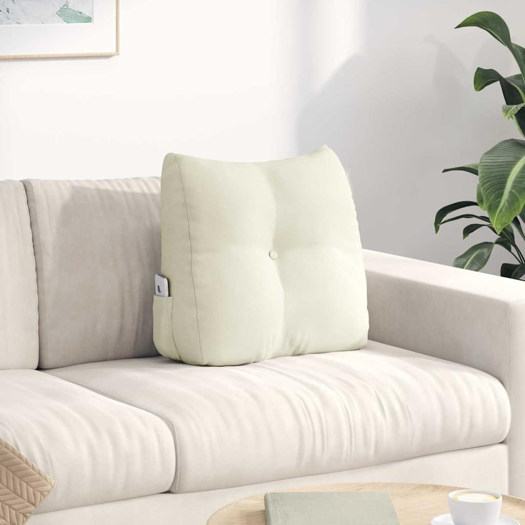 Poduszka podpierająca plecy z aksamitu kremowa, 45 x 24 x 50 cm, z ergonomicznym podparciem lędźwiowym, zdejmowanym pokrowcem, antypoślizgowa konstrukcja, do biura, na sofę, do samochodu