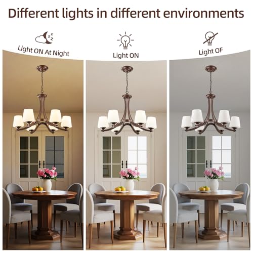 Image of 6-Light Oil Rubbed Bronze Farmhouse Chandelier Pendant Light Fixture with Frosted Glass, Matte Brown Rustic Ceiling Lighting Vintage Hanging Lamp for Dining Room Kitchen Island ,Height Adjustable