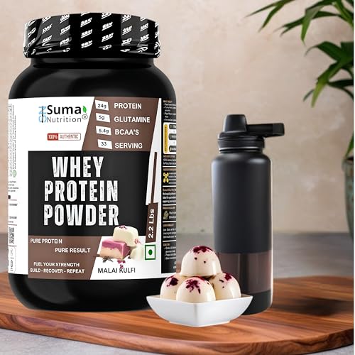 Image of Whey Protein Powder 2.2 Lbs (1kg) | Malai Kulfi Flavor | 24g Protein, 5.4g BCAAs, 5g Glutamine per Serving | Muscle Recovery & Growth | Pure Protein, Pure Result