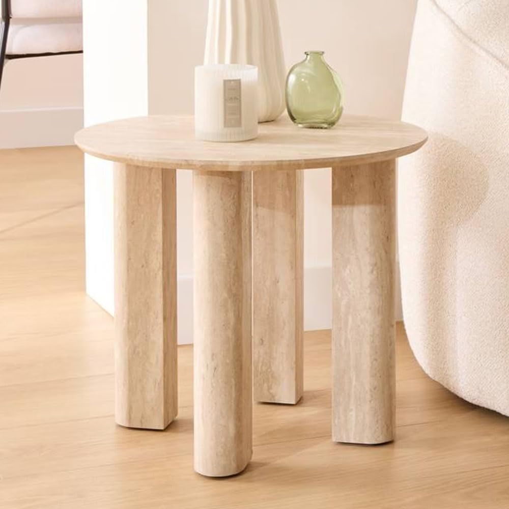 Eazy Living Table d’Appoint Ø 50,5 cm Maena Effet Travertin