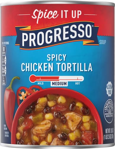 Image of Progresso Spicy Chicken Tortilla Soup, Gluten Free Canned Soup, 18.5 oz (Pack of 6)