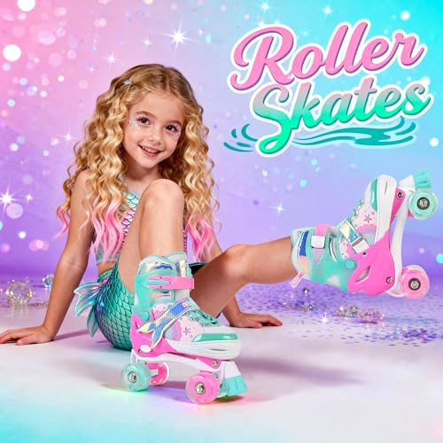 NEMONE Rollschuhe für Mädchen Kinder 4 Größen Verstellbar Blau Violett Rollschuhe für Kinder...