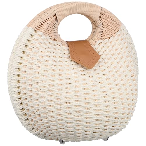 CATIEBYE Fashionable Rattan Handbag Beautiful Shell Shape Straw Handbag for Women Exquisite Detail Design Secure Button Closure for Daily Use and Special Occasions White