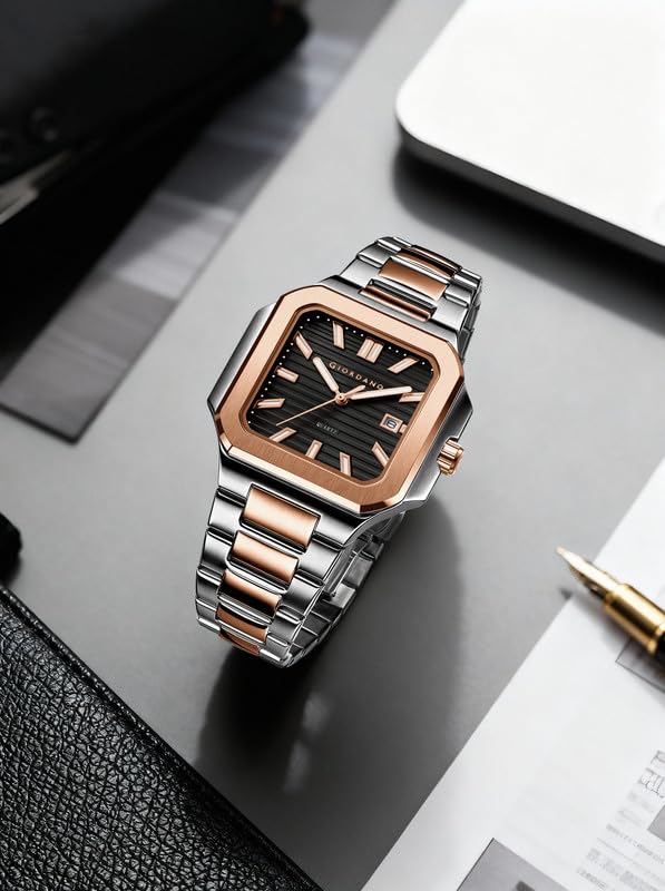 Image of Giordano Square Formal Watch for Men - Textured Dial,Day & Date Display and Stylish Stainless Steel Strap