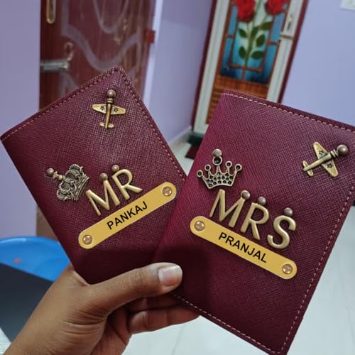 Image of ncgifts Couple Personalized Passport Cover for Men and Women | Customized Travel Accessories Organizer | Vegan Leather Passport Holder | Unisex Handcrafted Gift | Gift for Birthday /Anniversery
