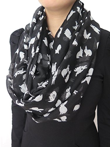 Lina & Lily Cute Rabbit Bunny Print Infinity Scarf Lightweight2