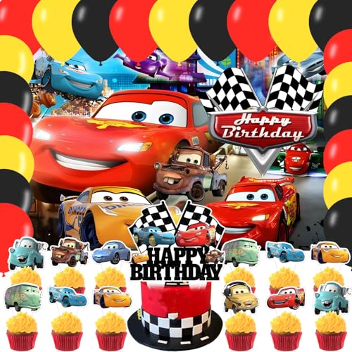 Cartoon Car Party Supplies5x3FT Maqueen Car Backdrop Cartoon Theme Happy Birthday Party Banner for Boys and Girls Anime Party Decoration