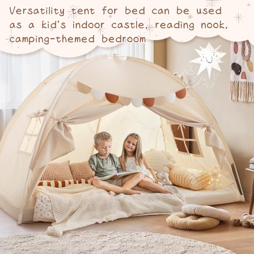 Sherilyn Full Size Bed Canopy Bed Tents Dream Tent on Bed Privacy Space Blackout Sleeping Tents Indoor Breathable Portable Cottage Drafty Room Floor Bed Tents (Large) - Image 6
