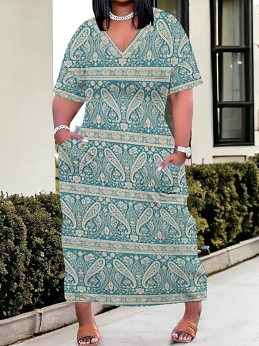 Image of SUZONANA Plus Size Dresses for Curvy Women African Print American Dress Summer Outfits Casual Loose with Pocket