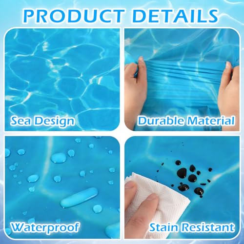 Image of 3 Pcs Ocean Waves Tablecloths, 54 x 108 Inch Ocean Theme Table Cover,Plastic Water Print Tablecloths for Beach Pool Sea Theme Party Decorations