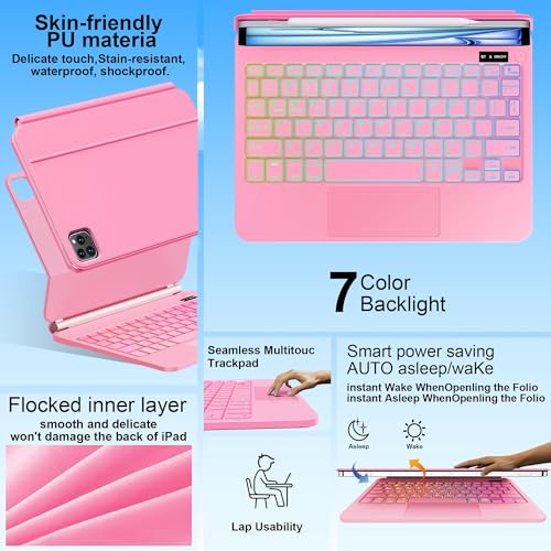 Image of for iPad Air 11 inch Case with Keyboard (M4 /M3 /M2,2026 / 2025 /2024), iPad Pro 11 (4th /3rd /2nd /1st Gen) & Air 5 /4th,Magic-Style Magnetic Case Keyboard with Backlight, Multi-Touch Trackpad (Pink)