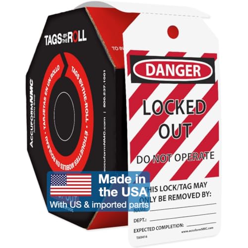 AccuformNMC 250 Lockout Tags by-The-Roll, Danger Locked Out Do Not Operate, US Made OSHA Compliant Tags...
