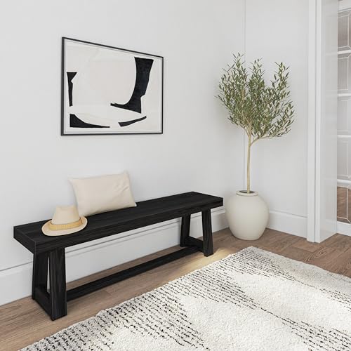image for Plank+Beam 60 Inch Farmhouse Dining Bench, Solid Wood Entryway Bench, 