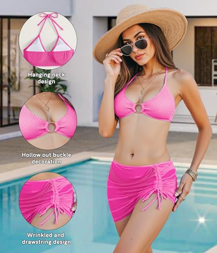 High Waisted Bikini Sets for Women Mesh Sarong Wraps Swim Skirt 3 Piece Swimsuits for Women Sexy Bathing Suit4