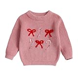 Beauace Weihnachtspullover Baby Mädchen Neugeborene Sweatshirt Kleinkind Schleife Zuckerstange Druck Weihnachts Kleidung Weihnachtspulli (Rosa, 3-4 Years)