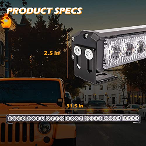 Smallfatw Emergency Light Strobe Light Bar 32" 28 Led High Intensity 13 Flashing Modes Aluminium Housing Super Bright Waterproof Adjustable Bracket Strobe Light For Cars Trucks Vehicles, Red&White #TOP3