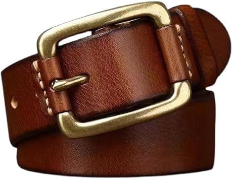 Mens Gold Buckle Belt, Casual Jeans Leather Belt in Giftbox Fashion & Classic,Khaki,110CM/43.3in