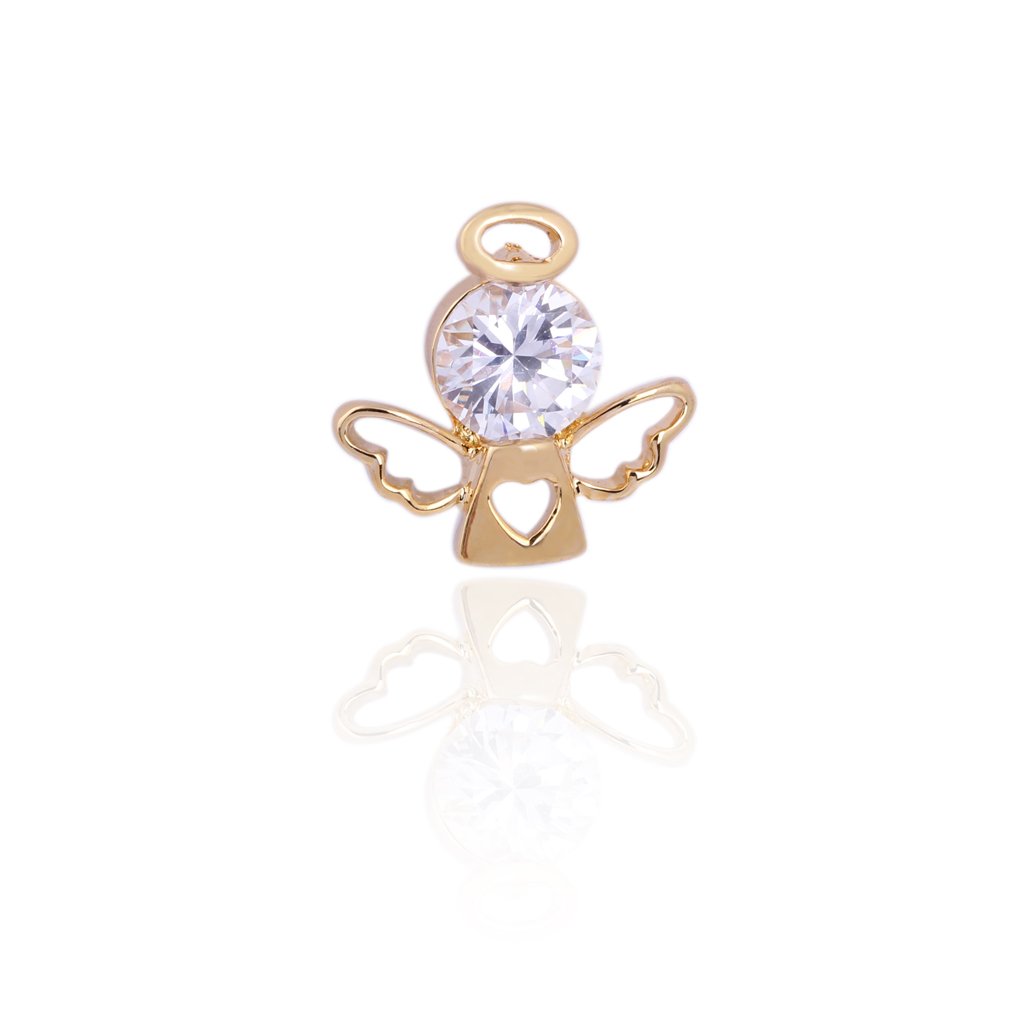 Yazilind Charming 18k Gold Plated Round Green Cut Cubic Zirconia Lucky Angel Design Mini Post Stud Earrings