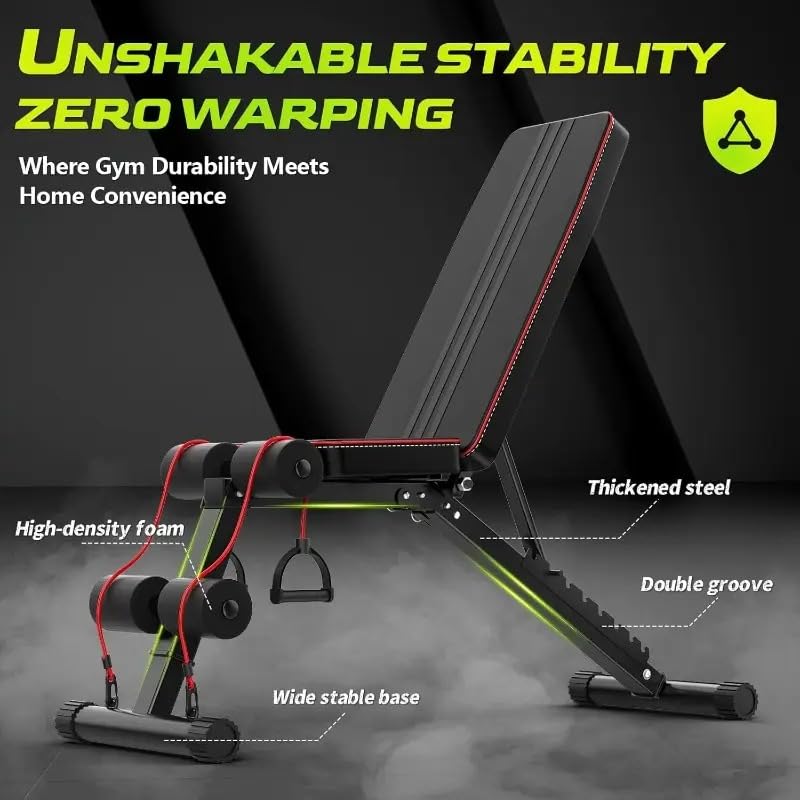 Image of Proton Foldable Adjustable Weight Bench for Full Body Workout - 7 Backrest Positions, Resistance Bands, 660 lbs / 300 KG Capacity, Home Gym Incline /Decline Bench for Strength Training & Sit-Ups