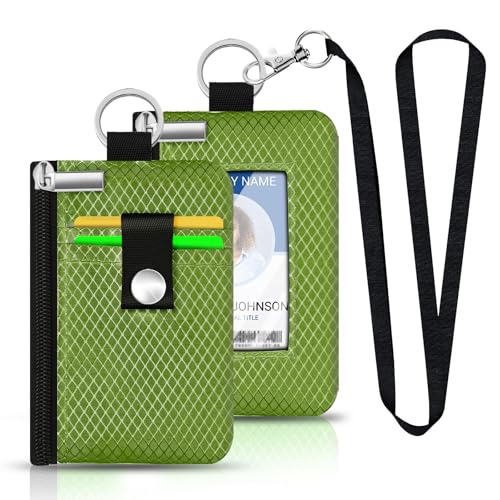 Image of Minimalist RFID Blocking Small Wallet with ID Window,WaterResistant Zip Id Case Wallet with Lanyard Keychain for Cards,Cash,Travel,Women,Men (Olive Green)