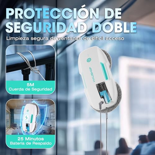 HAUSHOF Robot Limpiacristales, Limpia Cristales Electrico Ventanas, Robot Limpia Ventanas con Succión de 3800Pa, Limpiador Eléctrico de Ventanas con Control Remoto, Detección de Bordes - imagen 6