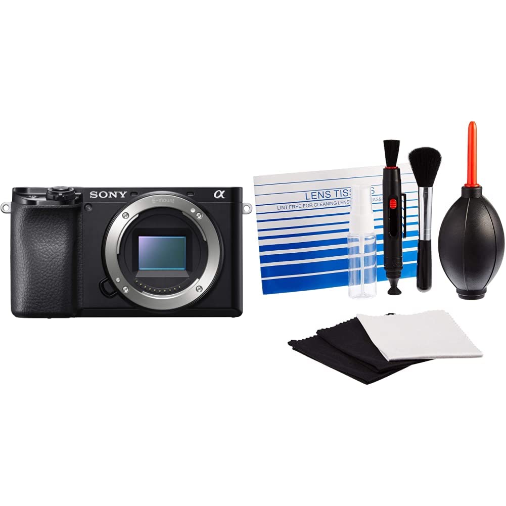 SonyAlpha ILCE 6100 24.2 MP Mirrorless Digital SLR Camera Body only & AmazonBasics Cleaning Kit for DSLR Cameras and Sensitive Electronics (Cleaning Solution Not Included)