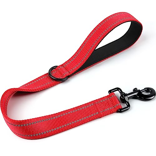 Joytale Strong Short Dog Leash 2FT, 1.2 Inch Wide, Heavy Duty, Padded Handle for Traffic Control, Reflective Leash for Medium and Large Dogs Walking Training, Red