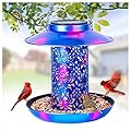 XDW-GIFTS Bird Feeder for Outdoors Solar Hanging Bird Feeder Bird House with Cardinal Feeder Large Capacity Metal Wild Bird Feeder for Garden Decor Unique Gifts & Patio Decor (Blue, 8 INCH)