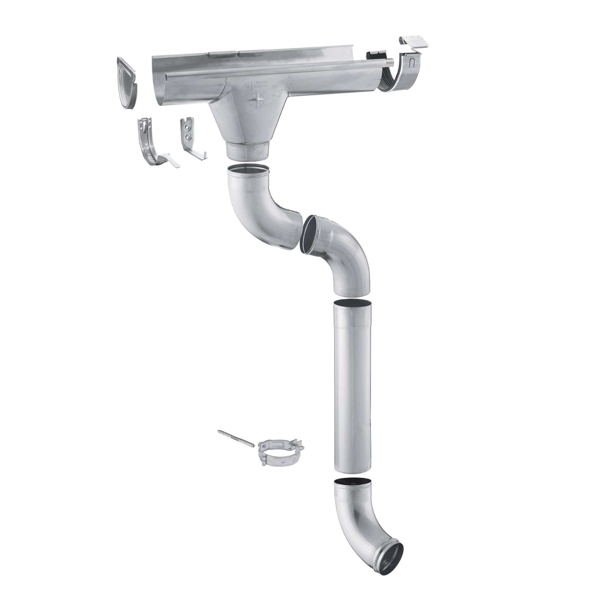 ZAMBELLI Kit de canalón para 1 vertiente 4m, RG333 Plata zinc | Kit de canalón con bajante para tejados de hasta aprox. 150m², montaje sin soldadura, incl. accesorios