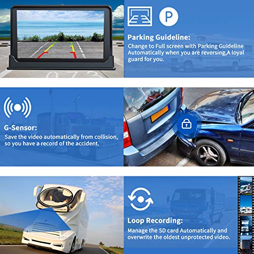 HD Backup & Front Camera with 7\'\' Monitor,Dash Camera Front and Rear View Cam DVR with 1080P,Advanced Recording Function,IP69 Waterproof,Night Vision for RV/Pickup/Truck/Trailer/Bus